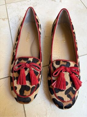 Vaneli Leopard-Print Loafers with Red Trim and Tassels  6.5 NEW!
